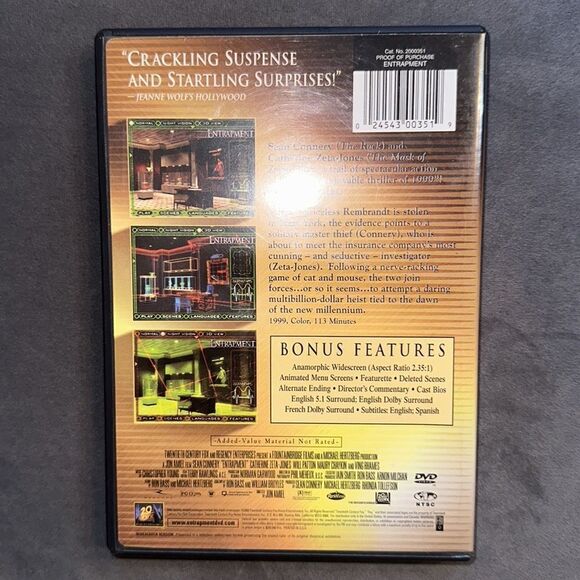 “Entrapment” DVD starring Sean Connery & Catherine Zeta-Jones! - Picture 2 of 3